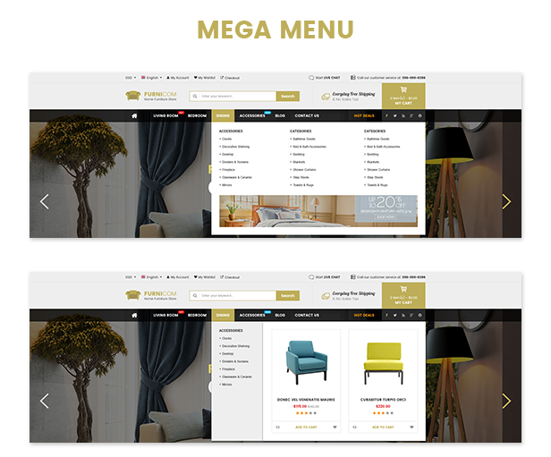Responsive Furniture WooCommerce WordPress Theme - Menu styles