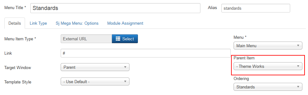 configure mega menu module