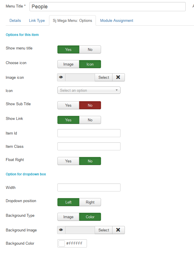 configure mega menu module