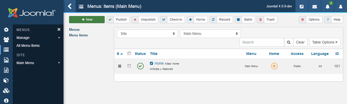 joomla 4 - menu