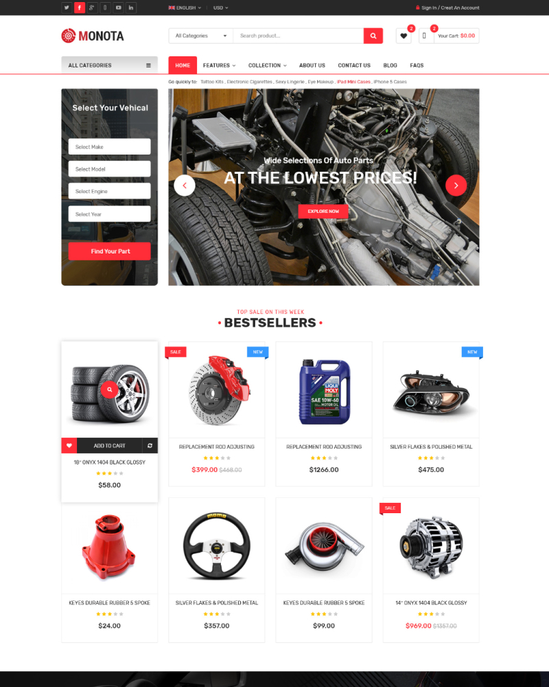 Monota - Auto Parts, Tools, Equipment and Accessories Store OpenCart Theme