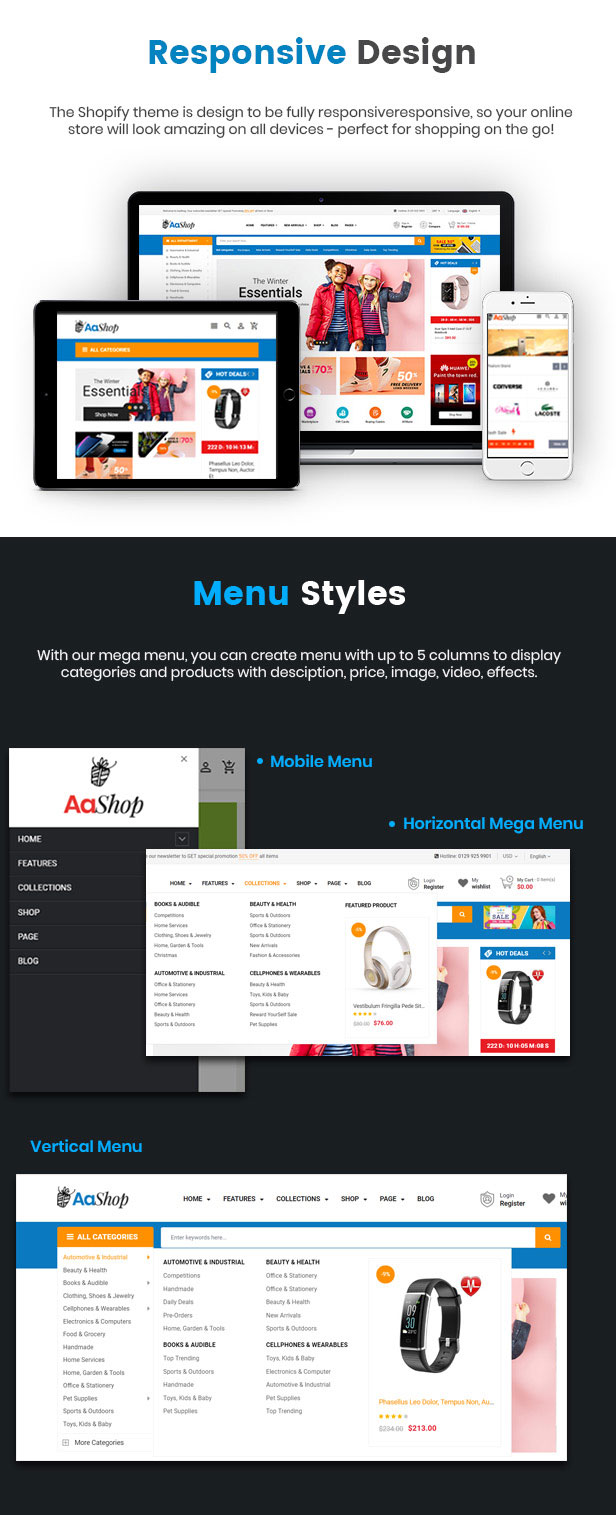 AaShop -  Multipurpose Responsive Shopify Theme with Sections