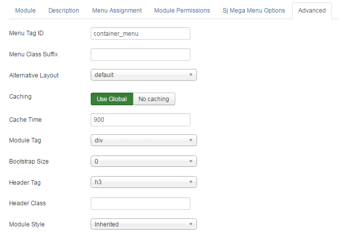 configure mega menu module