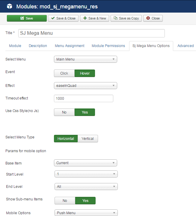 configure mega menu module