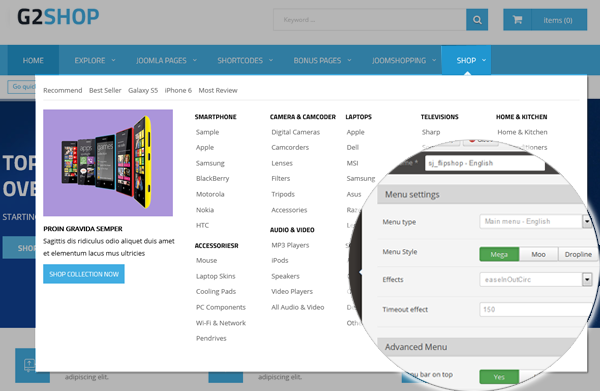 G2Shop - Menu Types