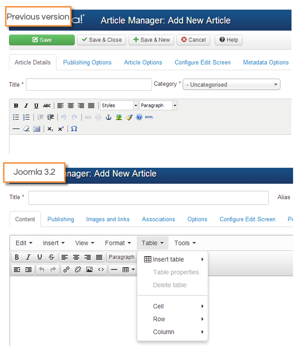 Joomla 3.2 - TinyMCE Update