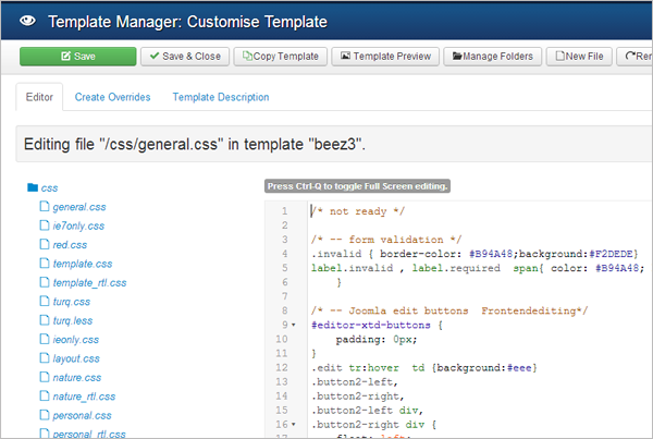 Joomla 3.2 - Improved Template Manager