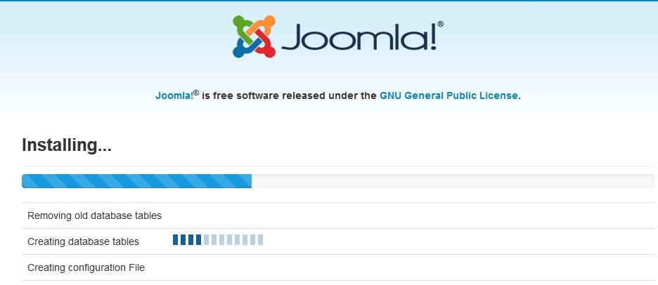 Joomla 3 installation stuck on creating database table