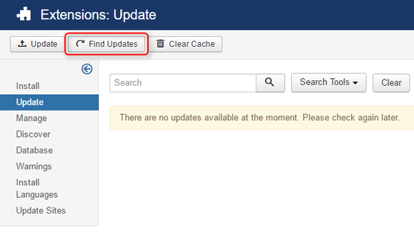 find update joomla update component