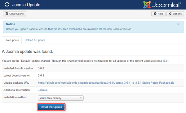 update joomla 362