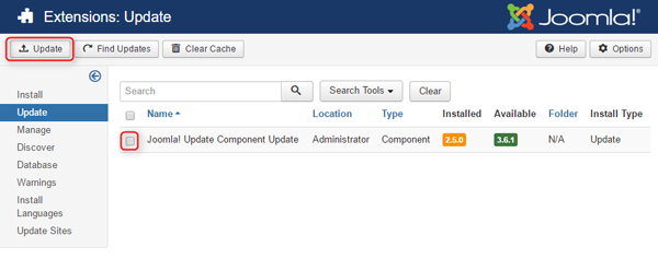 update joomla update component