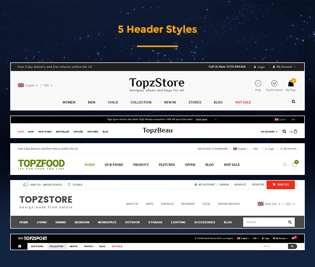 Topz - header and footer stypes
