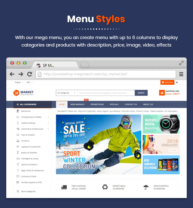 Market - Responsive Multipurpose Prestashop Theme - Menu