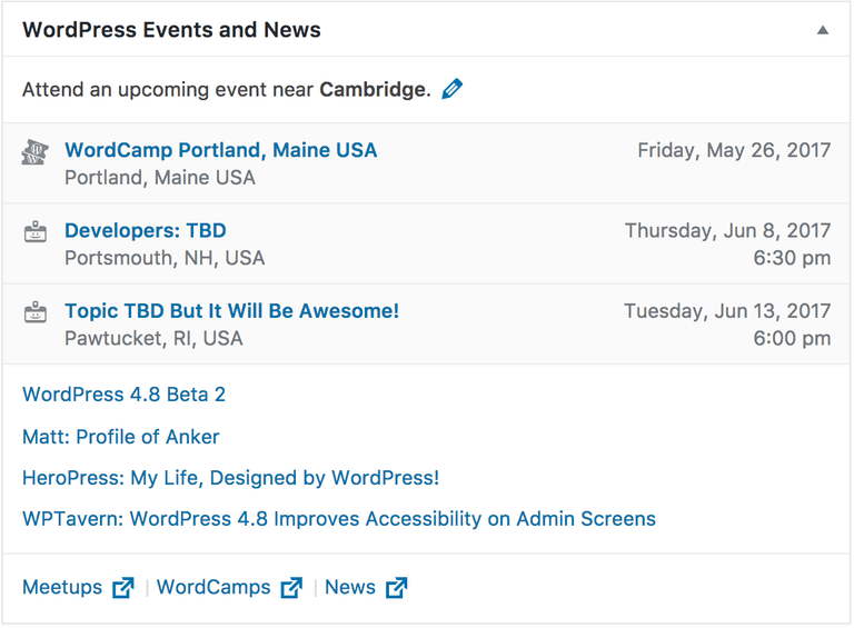 Events Widget in WordPress 4.8