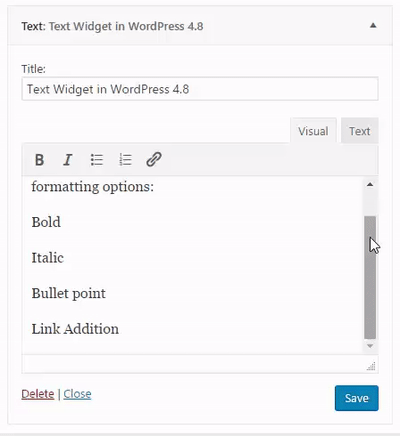 Rich Text Widget in WordPress 4.8